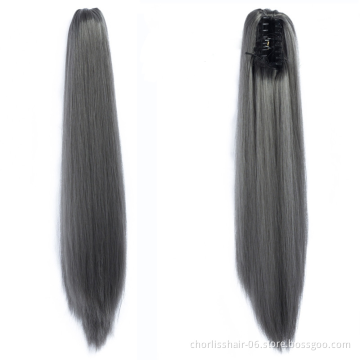 Wholesale Deep-Brown Long Straight Claw-Clip Drawstring Hairpiece Clip In Hair Tail Synthetic Hair Ponytails Extension For Women